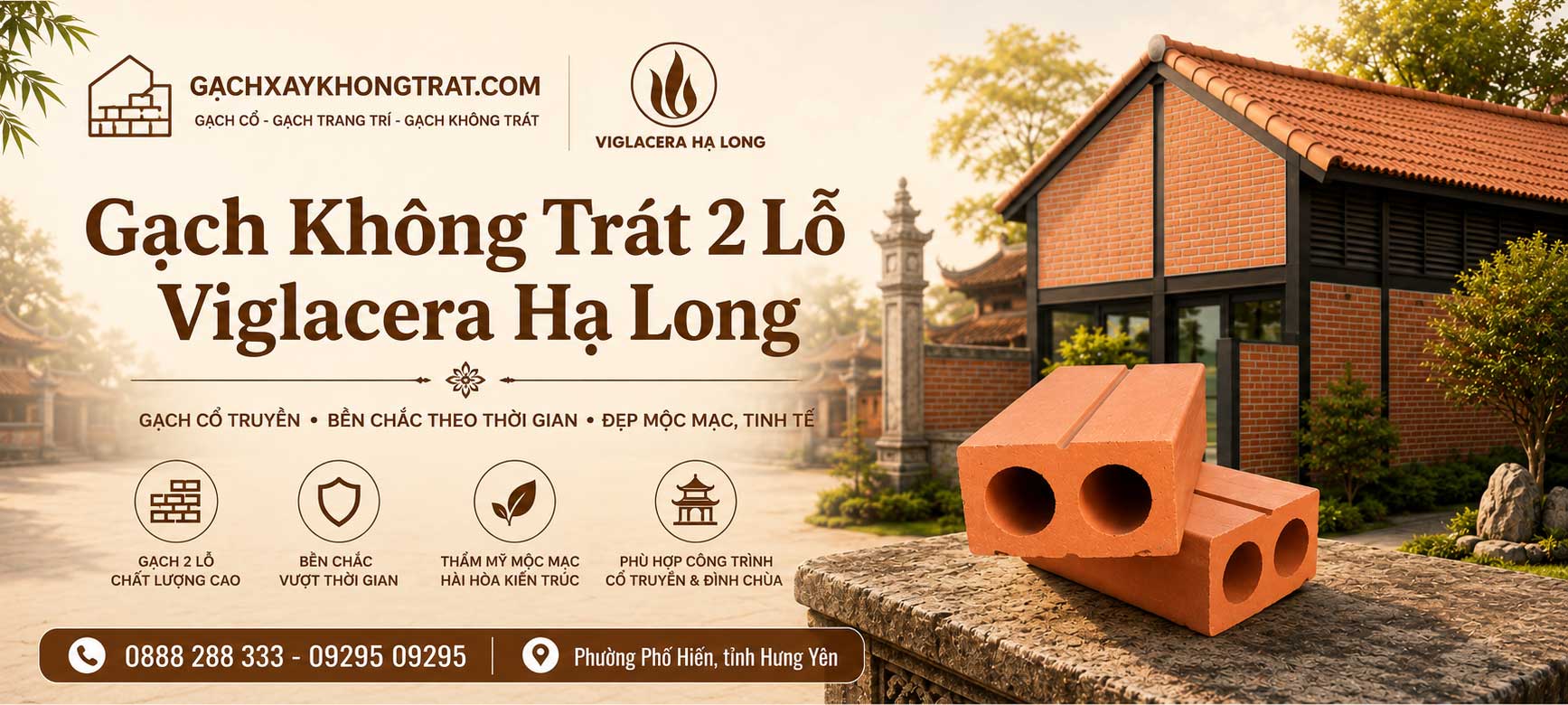 Gạch Không Trát 2 Lỗ Viglacera Hạ Long